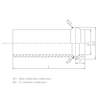 Alu-Rohr 22 x 2,0 mm, Länge 80 mm, mit einseitiger Sicke, ähnlich DIN 71550 - 1