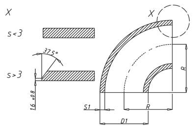 90° Alu Rohrbogen 110 x 5 mm, r=142,5 mm ± 3,0 mm, BA3, ähnl. DIN 2605 , aus EN AW-5754,  AlMg3, mit 30° Fase - 1
